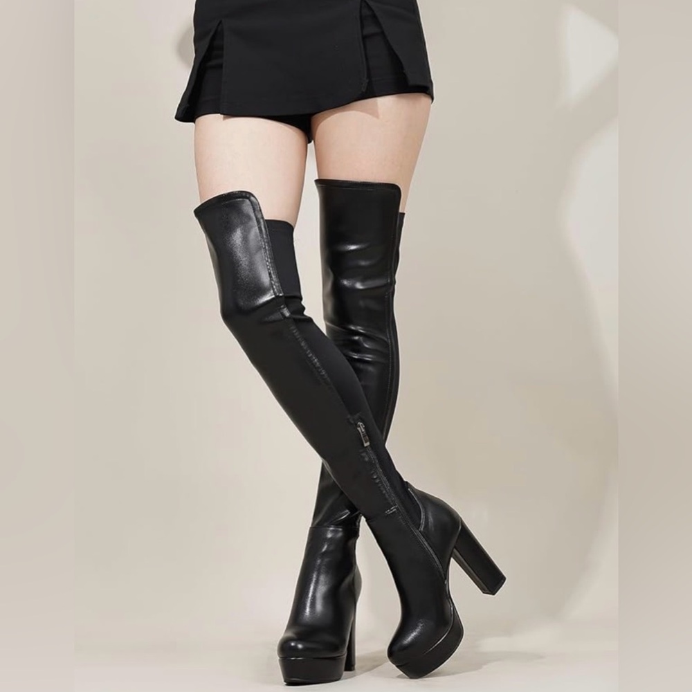 Over-the-Knee Black Women's Block Heel Boots